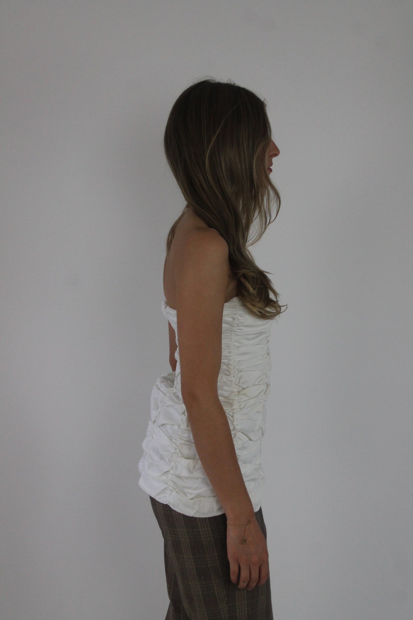 white ruched strapless top detail view 02