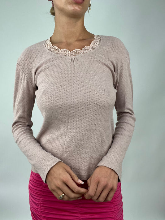 💻 TAYLOR SWIFT DROP | small pink long sleeve top with crochet trim