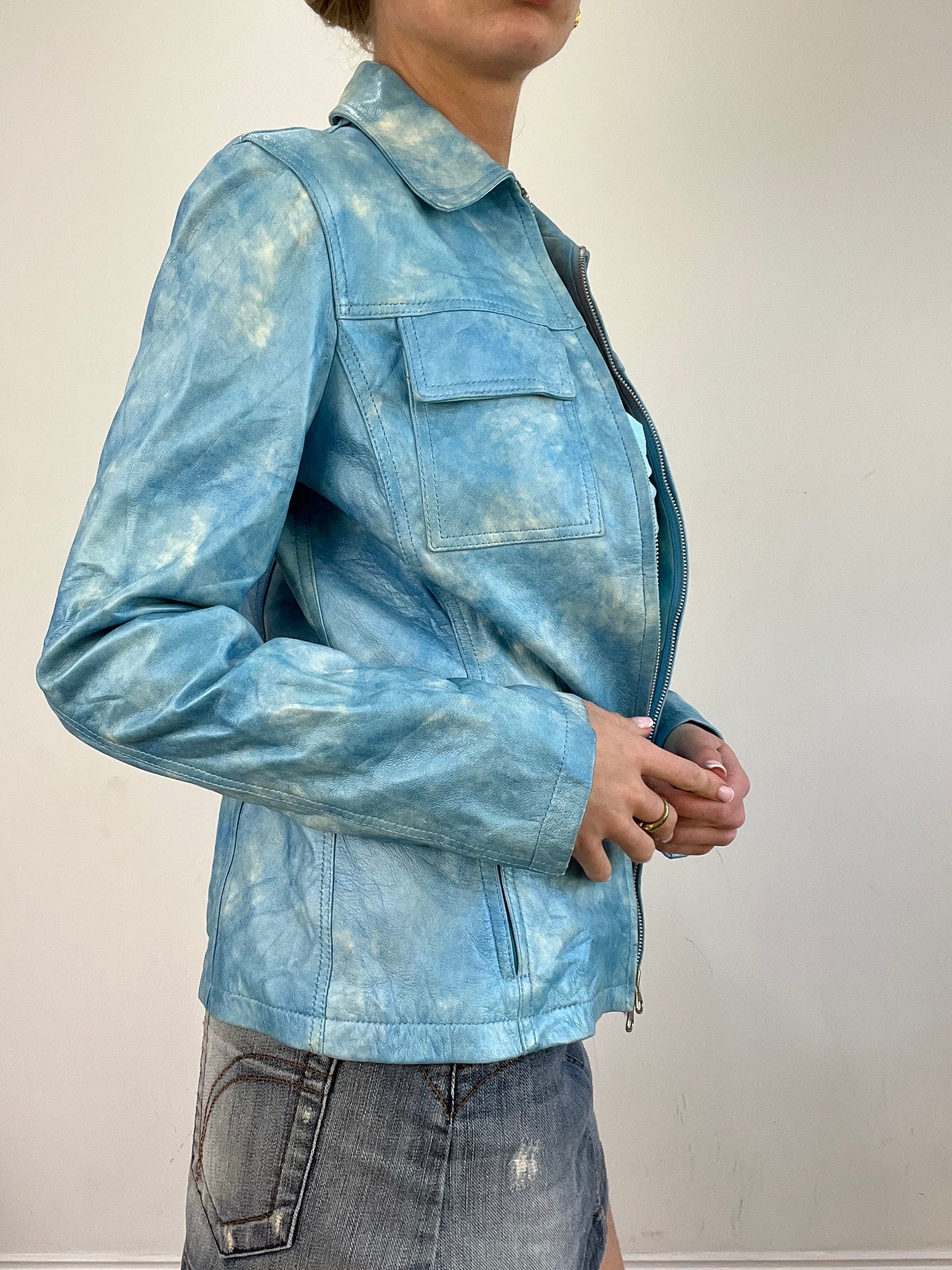 vintage edit twenty | small blue and white faux leather jacket