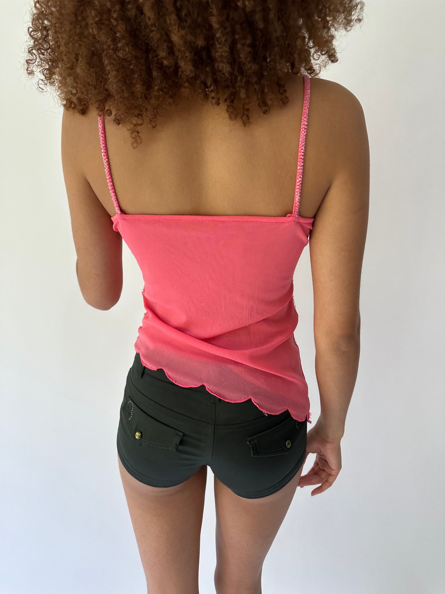 festival drop | small/medium pink asymmetric beaded cami top