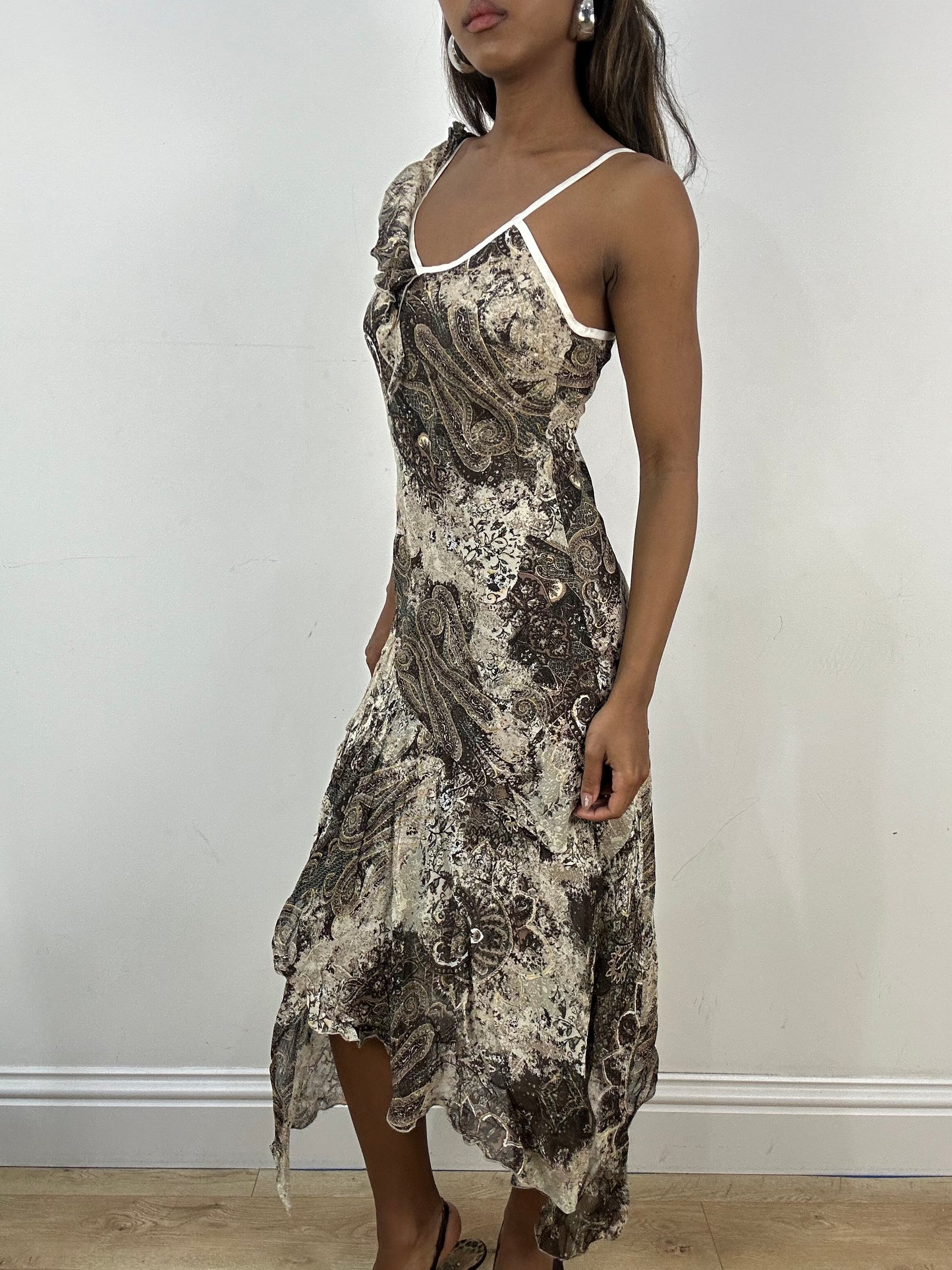 vintage edit: indie sleaze | small brown asymmetric midi dress