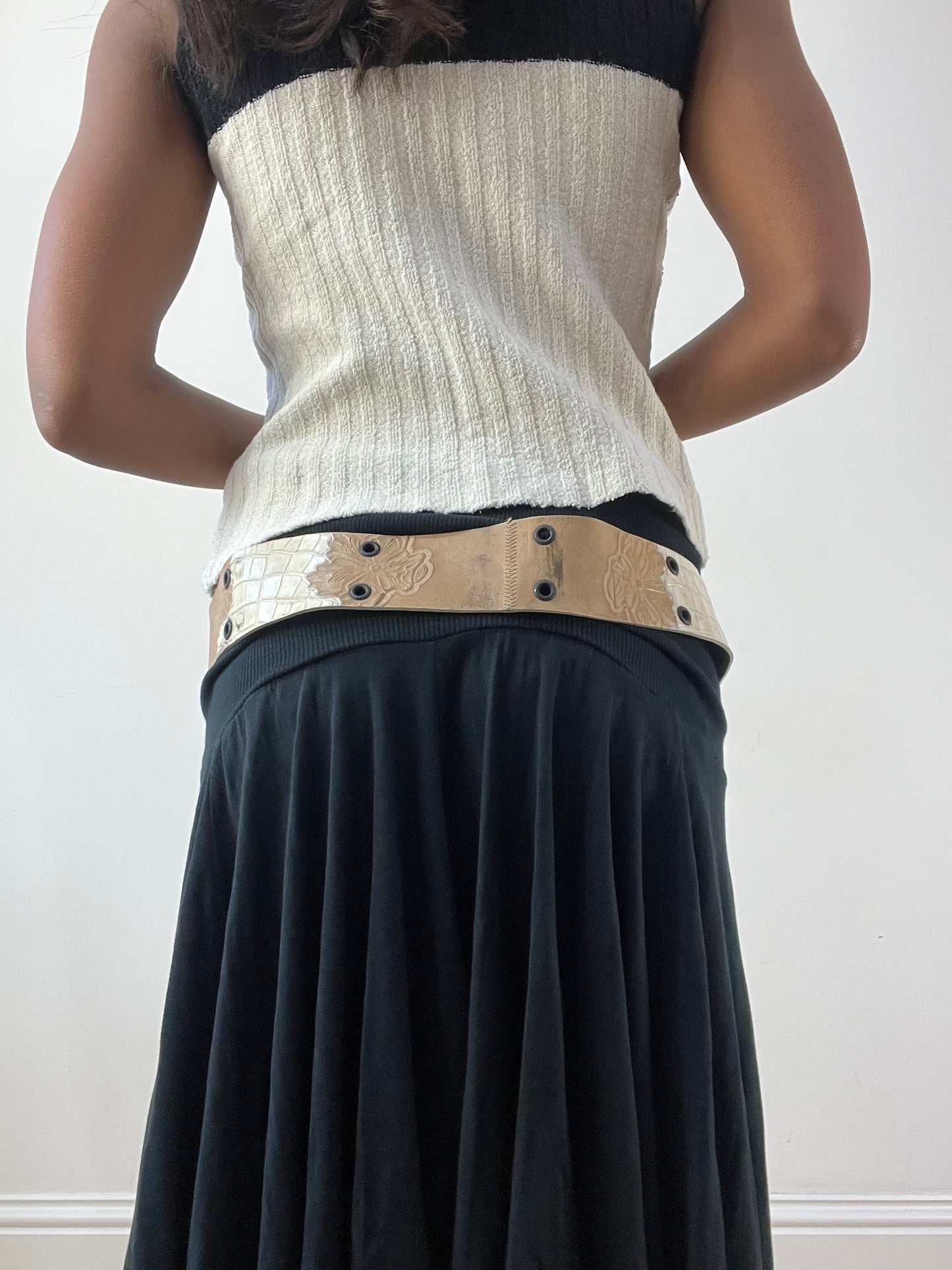 BEST PICKS | brown faux leather embossed belt with metal hardware