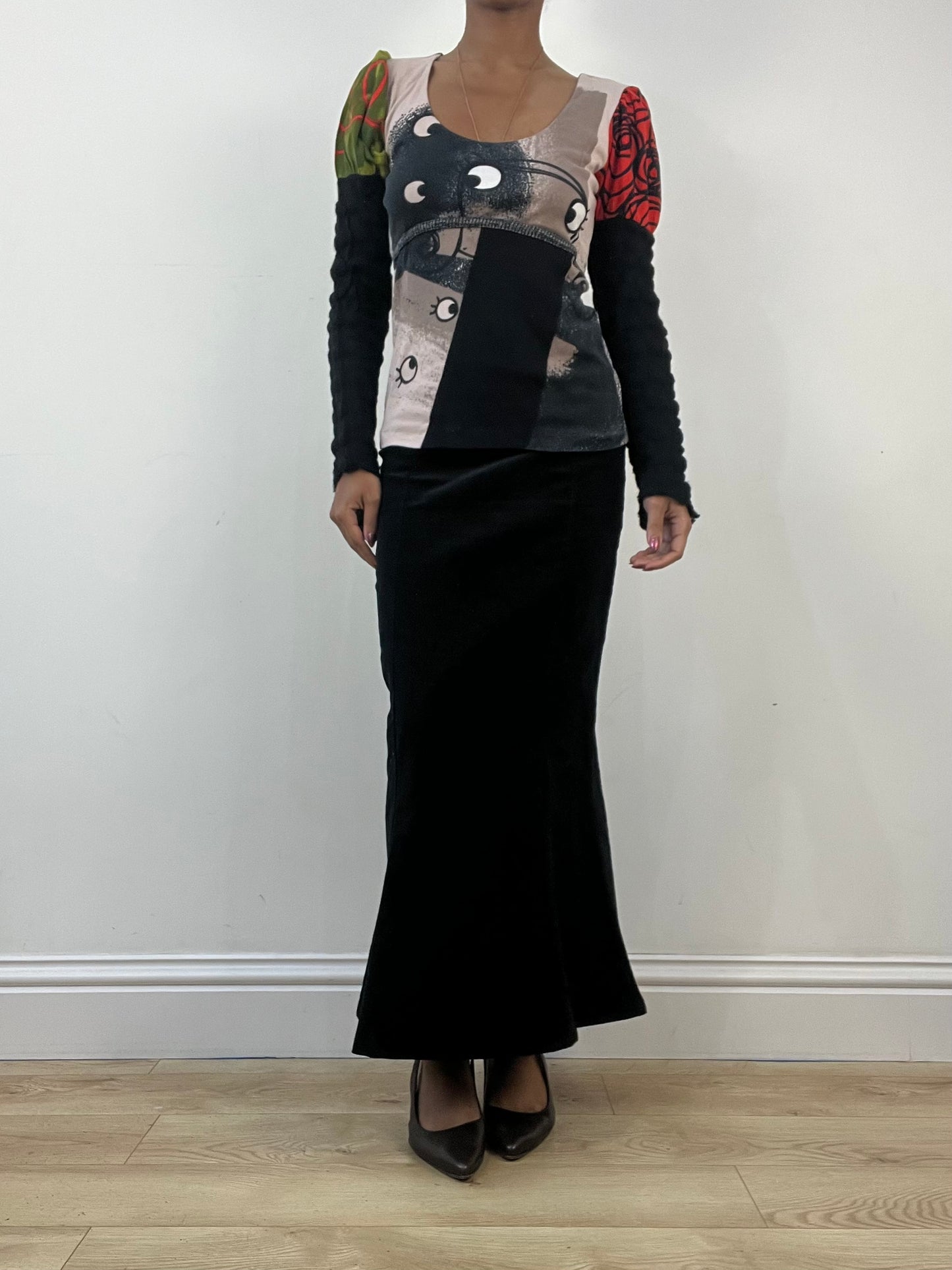 winter edit | small black long sleeve top with patchwork detail