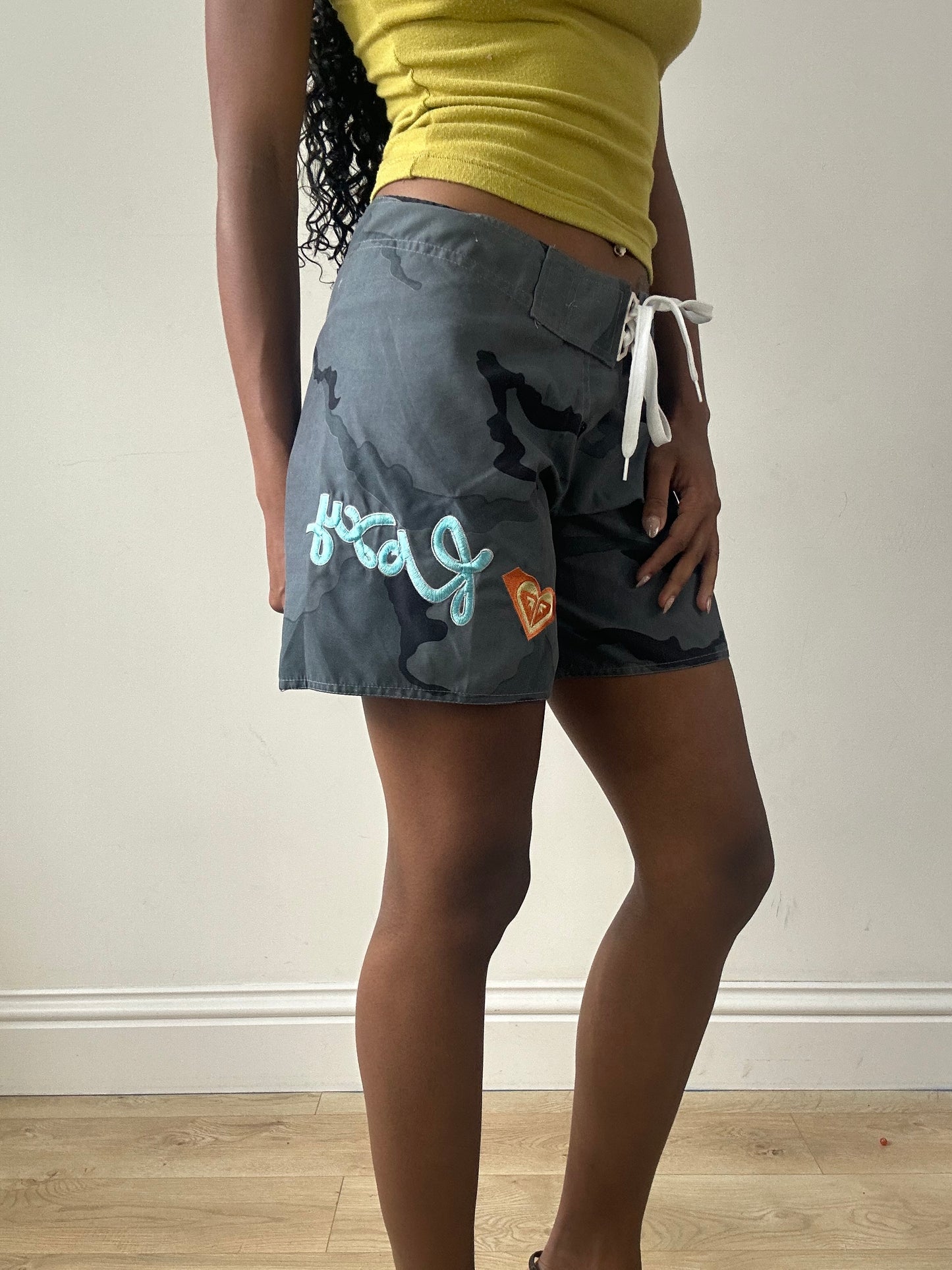 ‼️ 💻 | grey roxy camo swim shorts