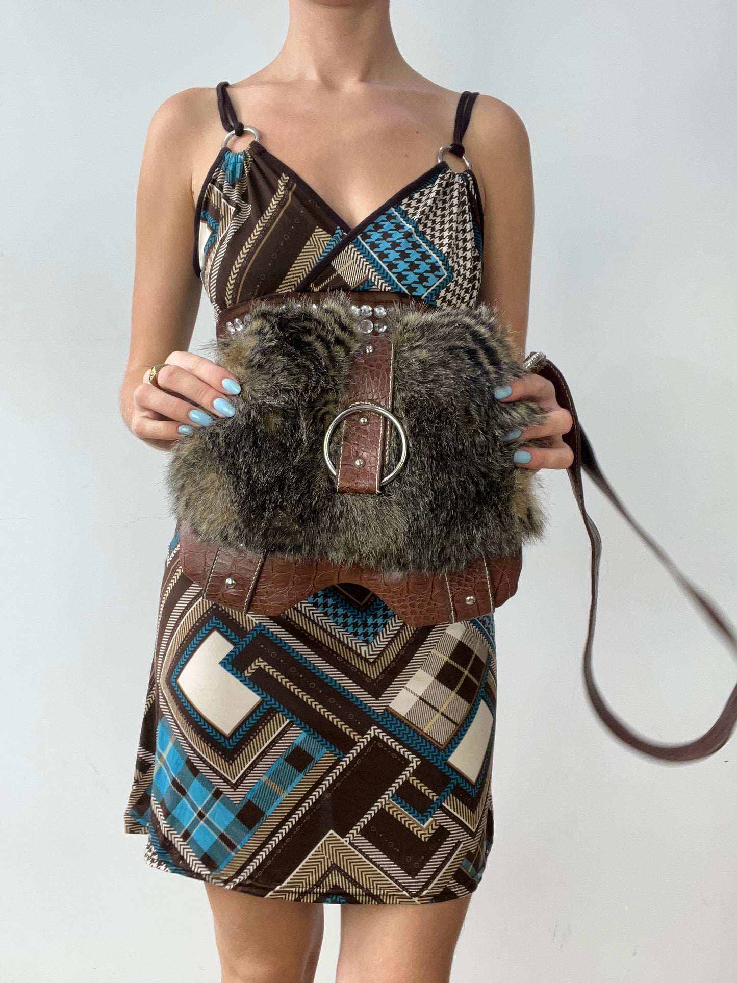 vintage edit thirty | brown faux fur crossbody bag