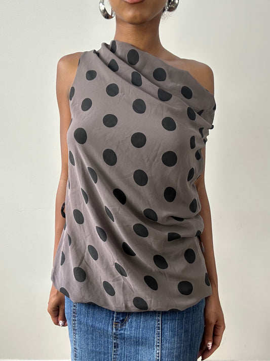 vintage edit twenty-nine | medium grey polka dot top
