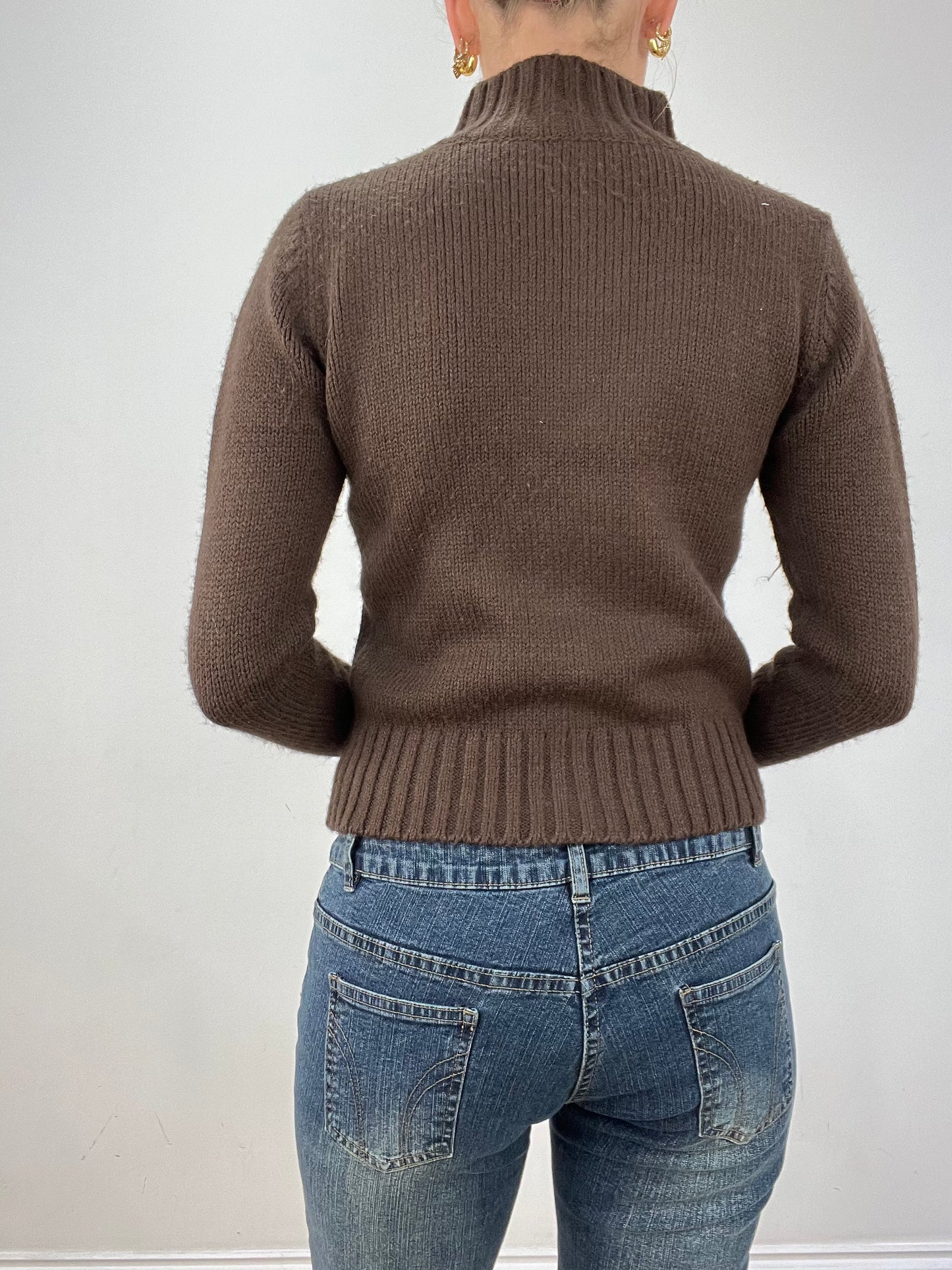vintage edit twelve | small brown and cream argyle print dual zip jumper