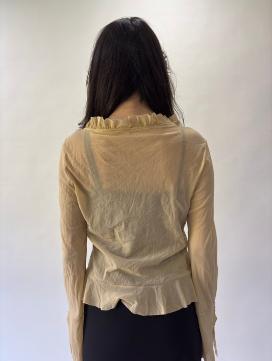 devil wears prada | small beige sheer ruffle tie up top