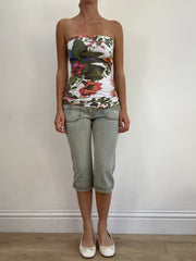 summer edit | small white and green bandeau top with floral print