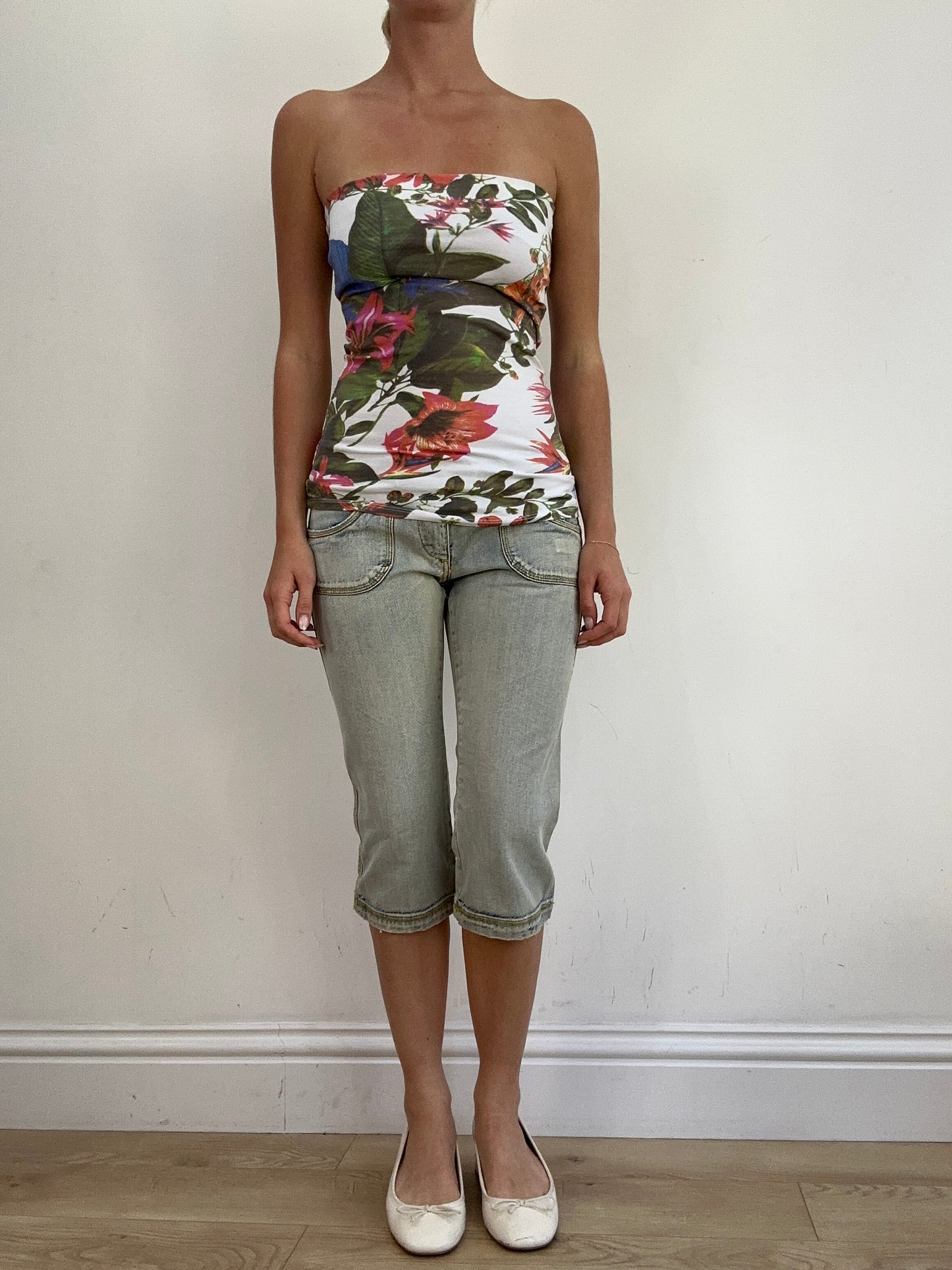 summer edit | small white and green bandeau top with floral print