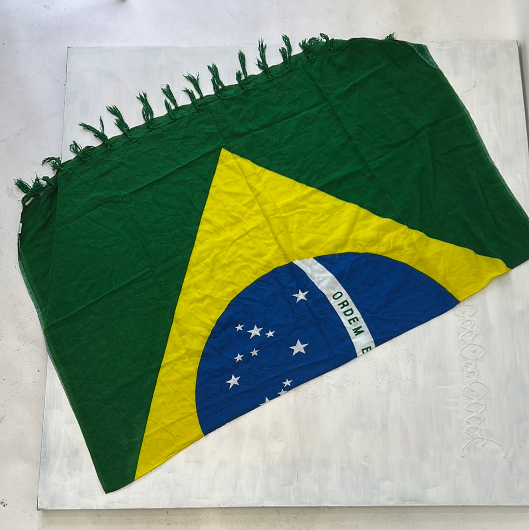 💻HIPPY CHIC DROP | brazil yellow green and blue sarong wrap with ‘ordem e progresso’ spellout