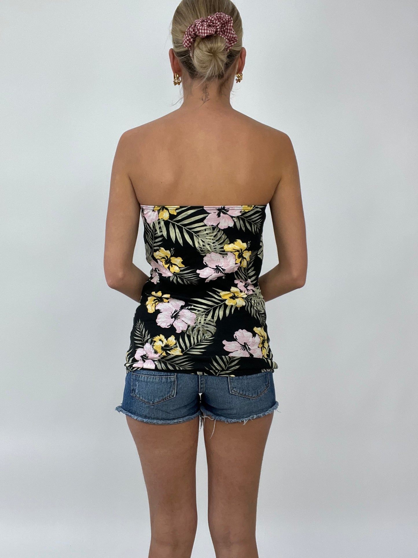💻 COCONUT GIRL DROP | medium black bandeau with yellow and pink floral jungle print
