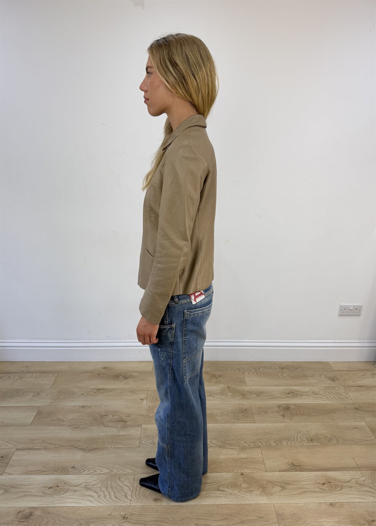 small taupe brown fitted leather jacket