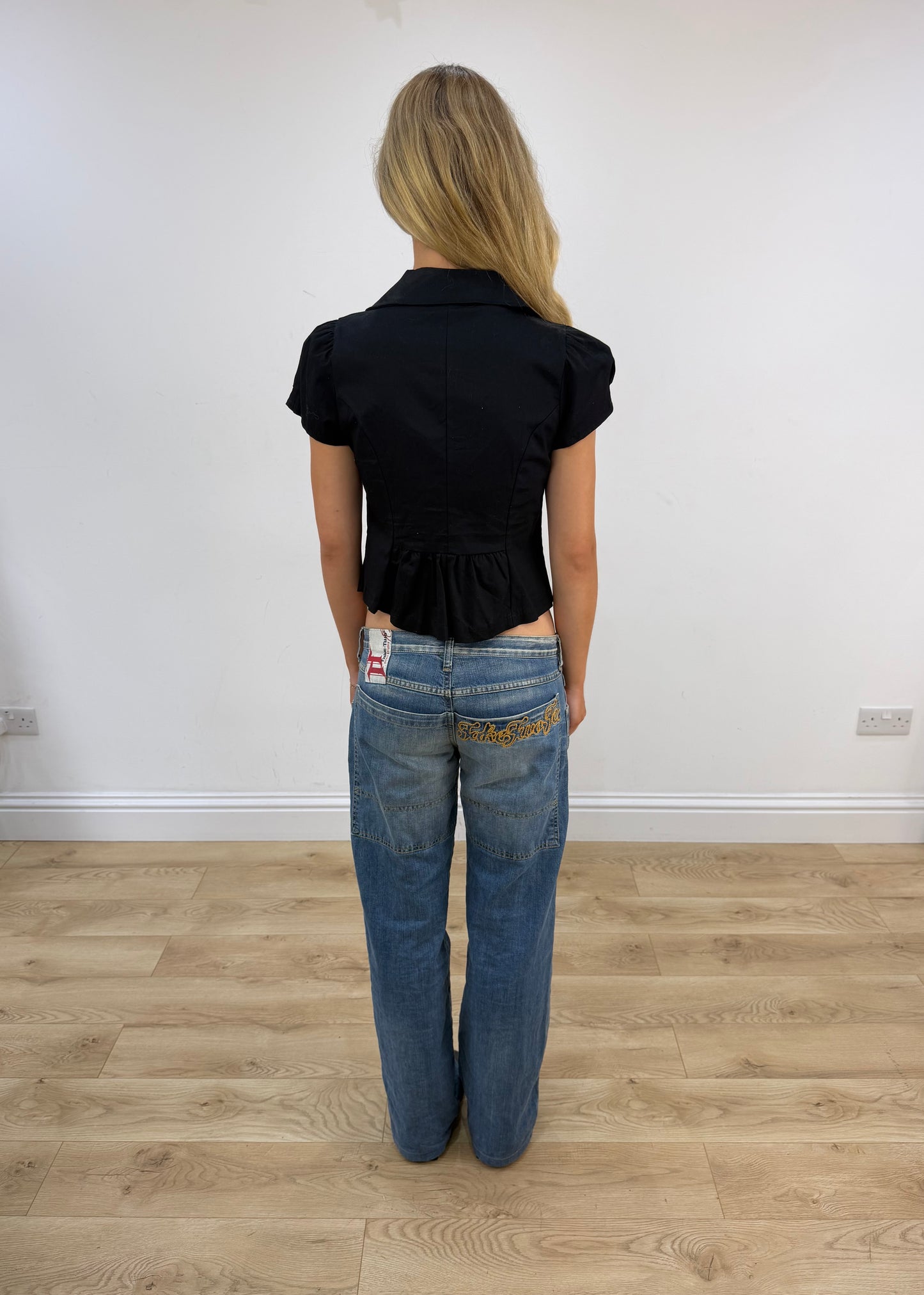 small black shirt with front tie detail