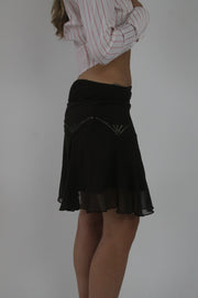 black beaded chiffon midi skirt detail view 03