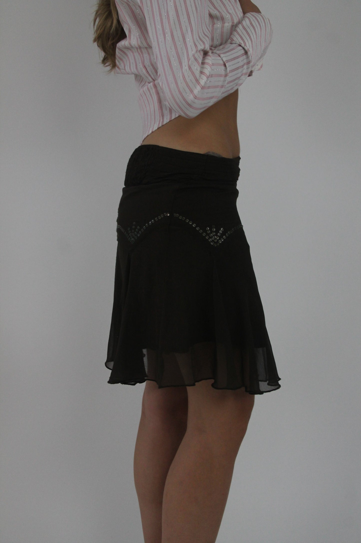 black beaded chiffon midi skirt detail view 03