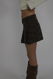 brown plaid box-pleat mini skirt detail view 03
