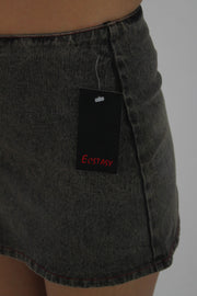 grey estasy pleated denim mini skirt detail view 03