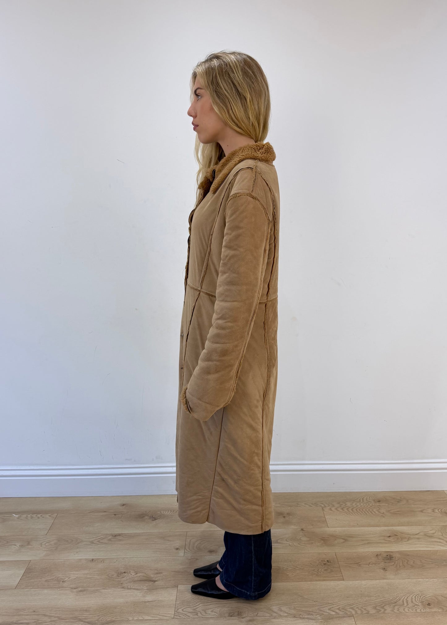 medium brown afghan long coat - side