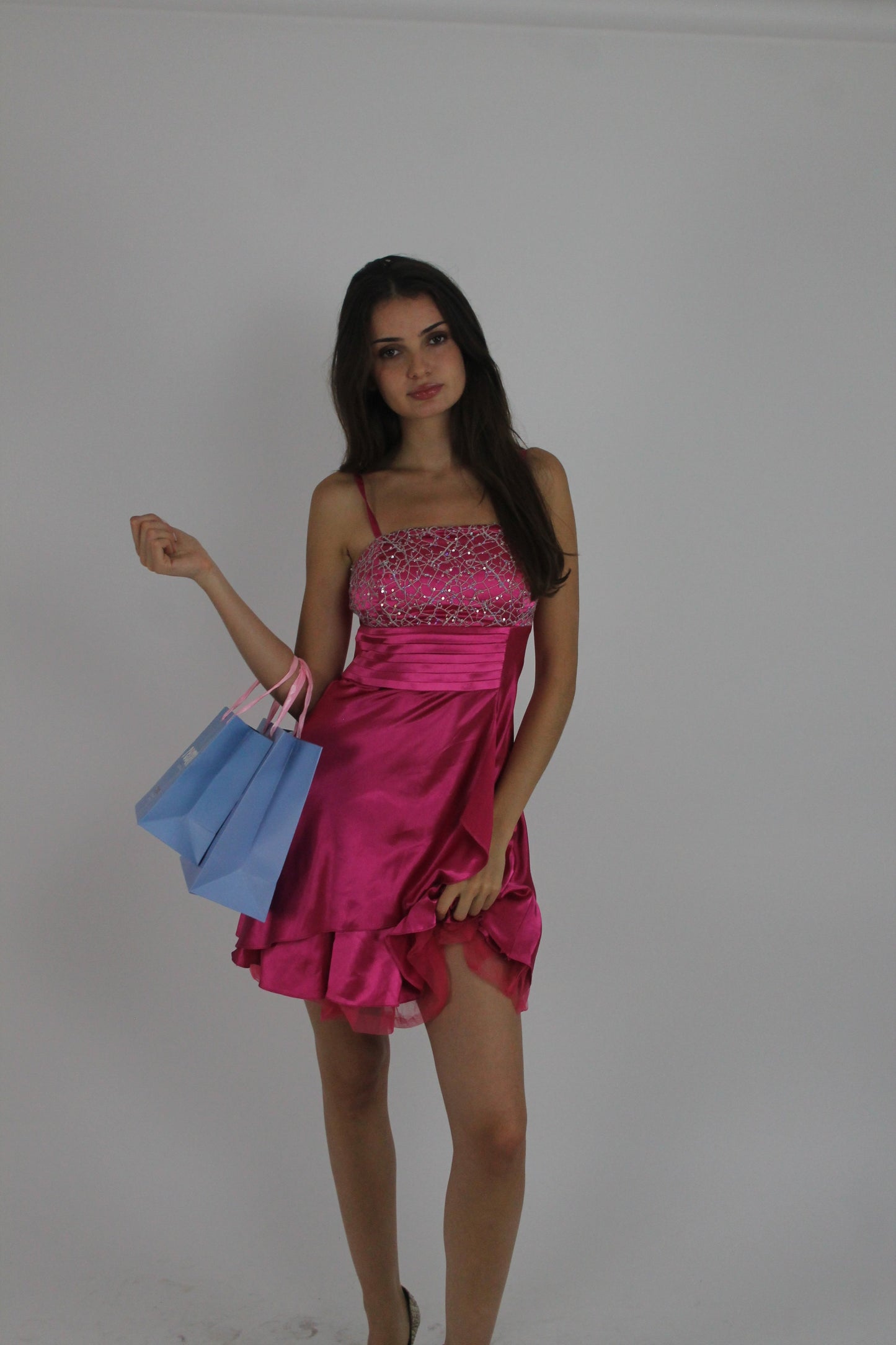 pink sequin and ruffle mini dress detail view 03