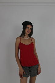 red spaghetti-strap cami top detail view 03