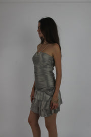 silver tiered satin-style mini dress detail view 03