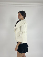 white double-breasted flared-sleeve jacket detail view 03