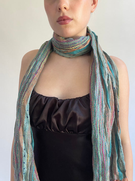 Y2K| multi coloured scarf with tassels
