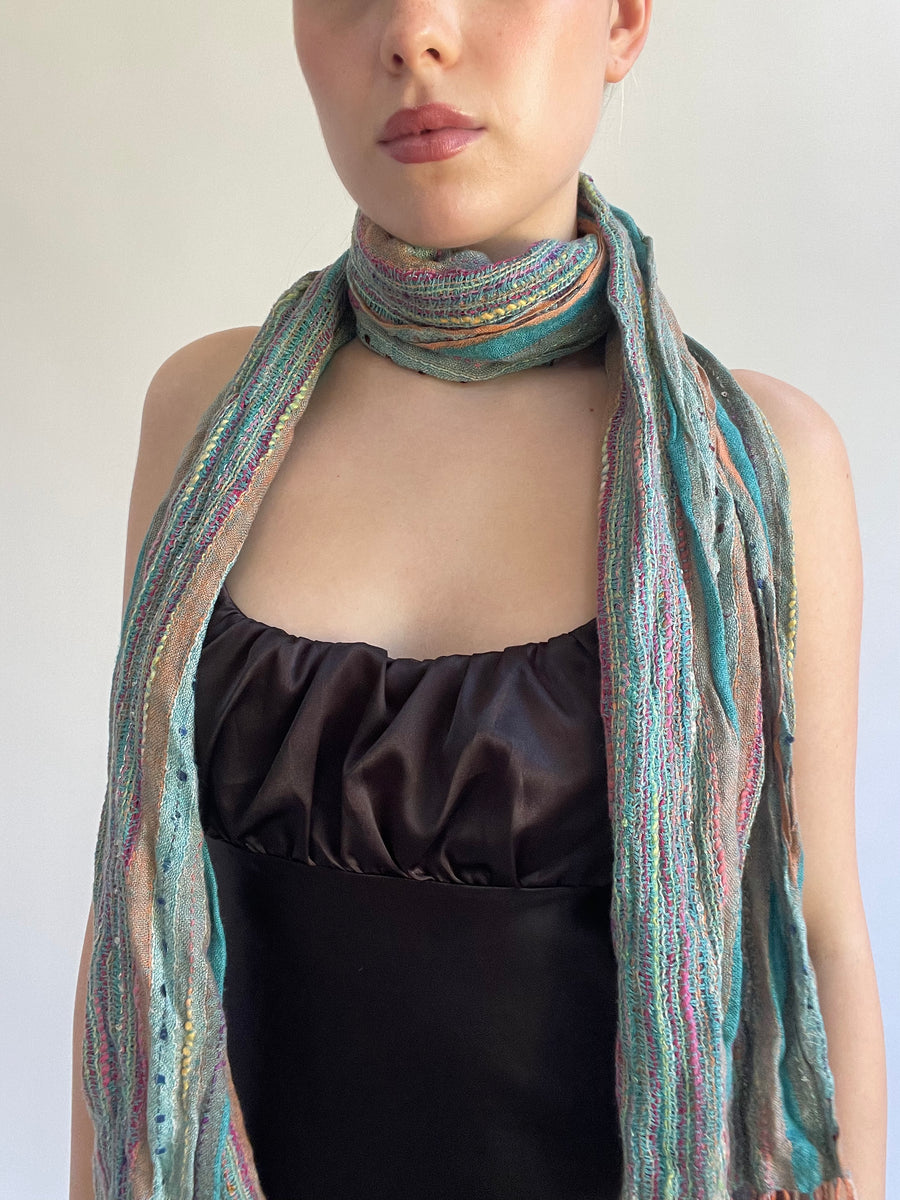 Y2K| multi coloured scarf with tassels
