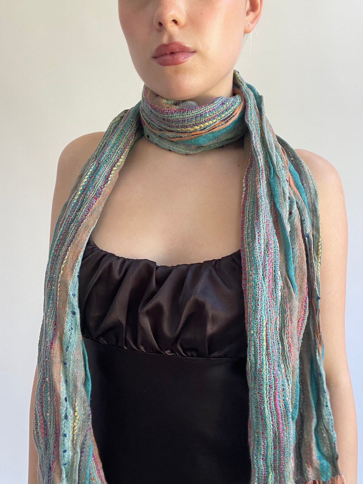 Y2K| multi coloured scarf with tassels