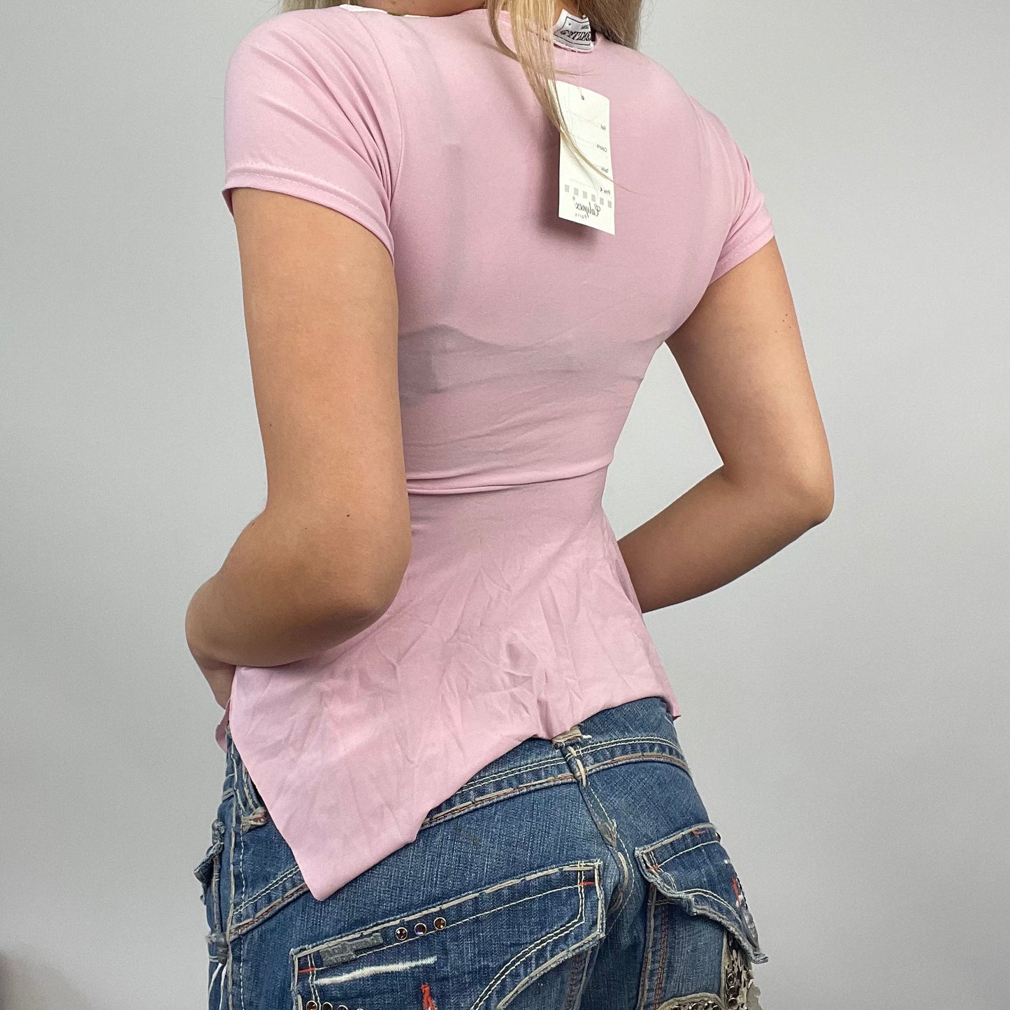 💻 PARIS HILTON DROP | small pink graphic asymmetric t-shirt with belt detail