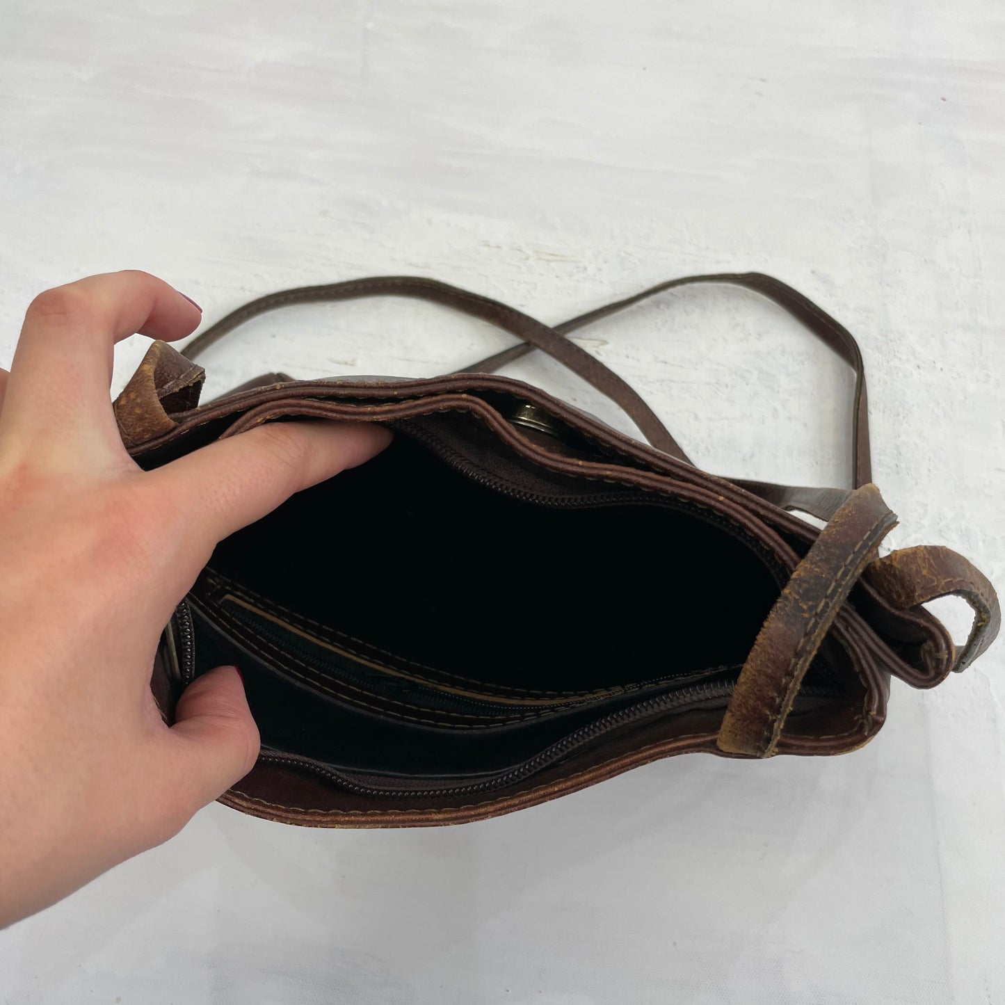 90s MINIMALISM DROP | brown leather bag with double straps