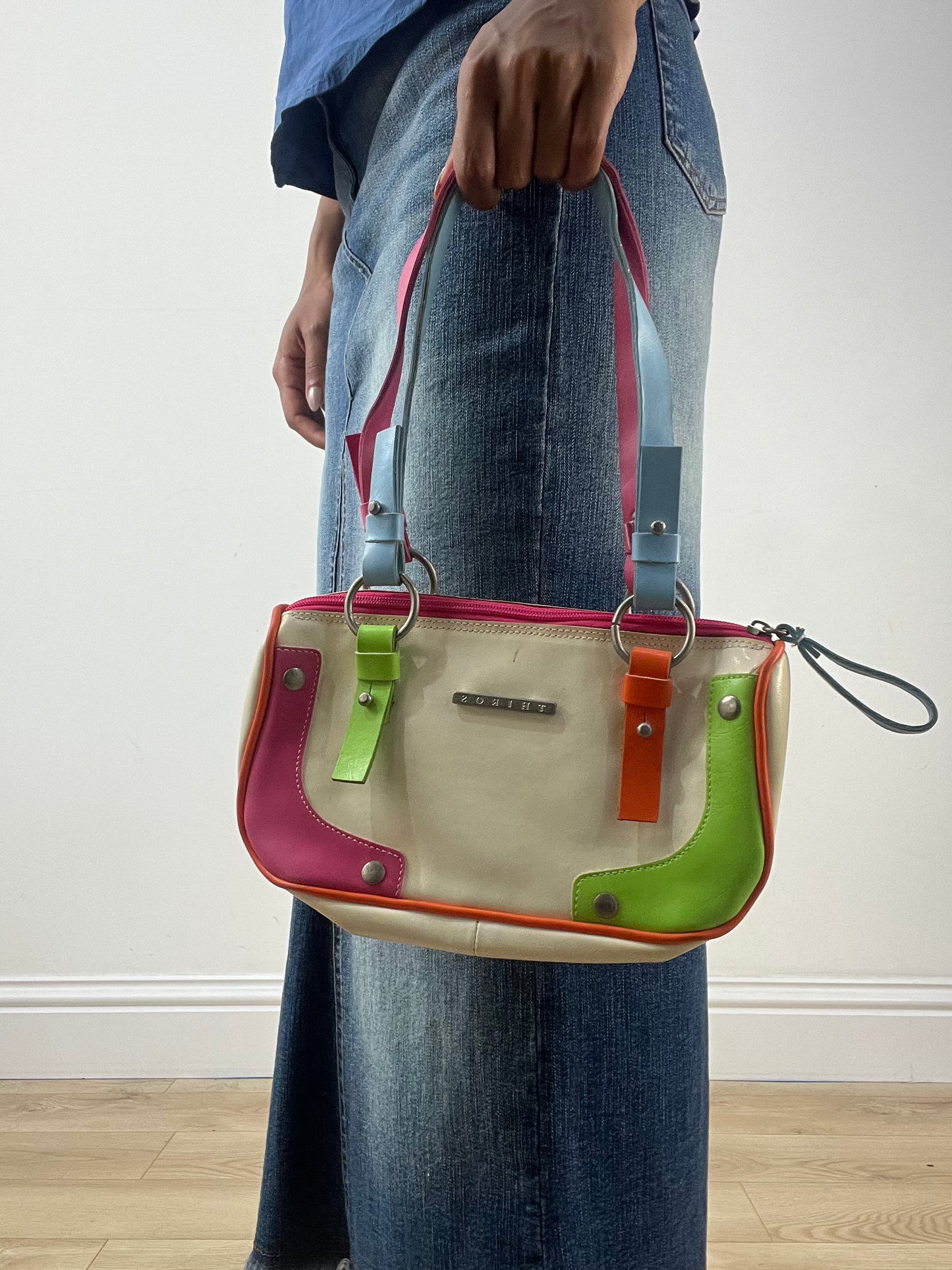 vintage edit thirty-three | white mini shoulder bag with multi colour straps