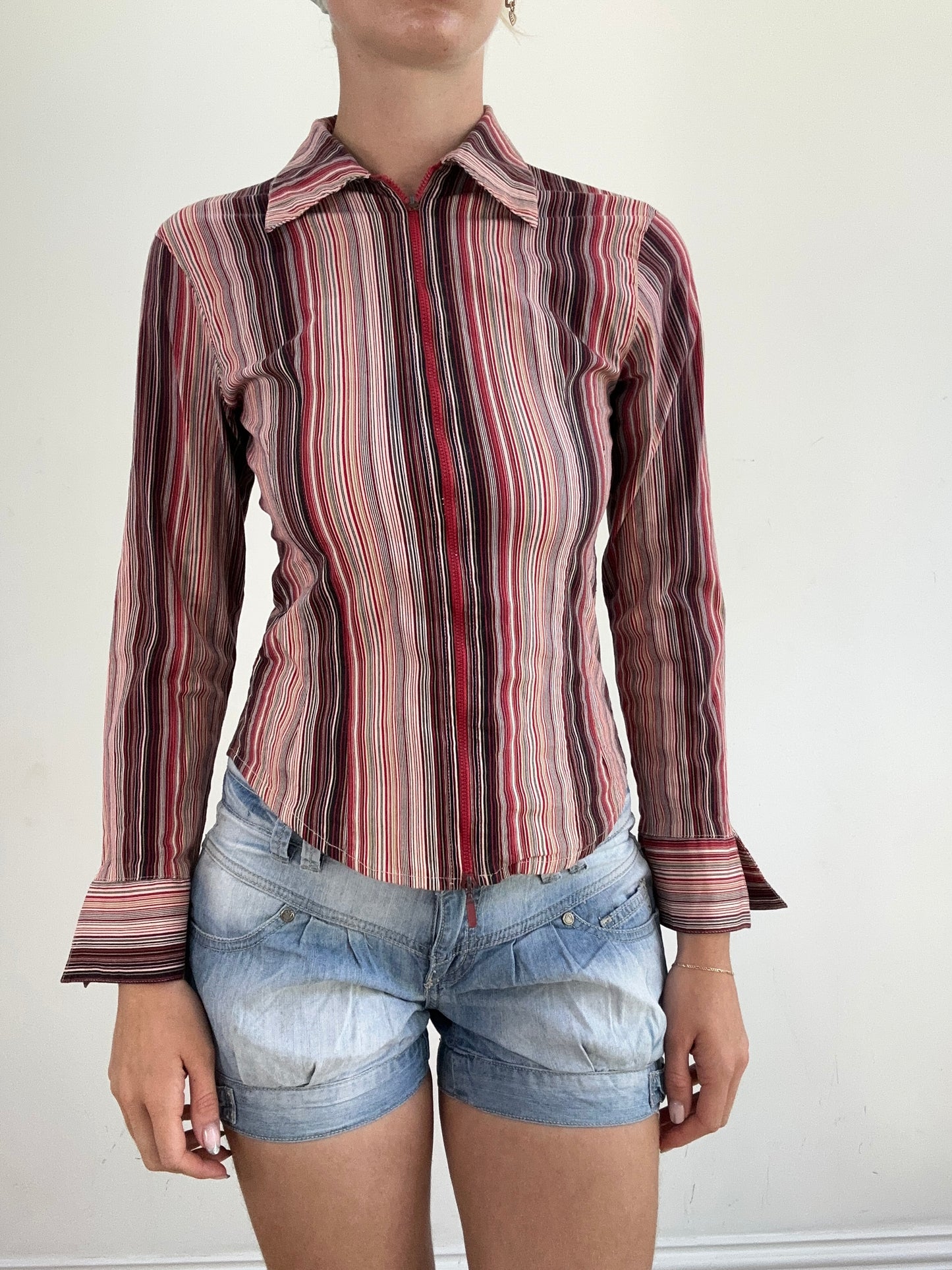 summer edit | small pink zip up shirt with stripe print
