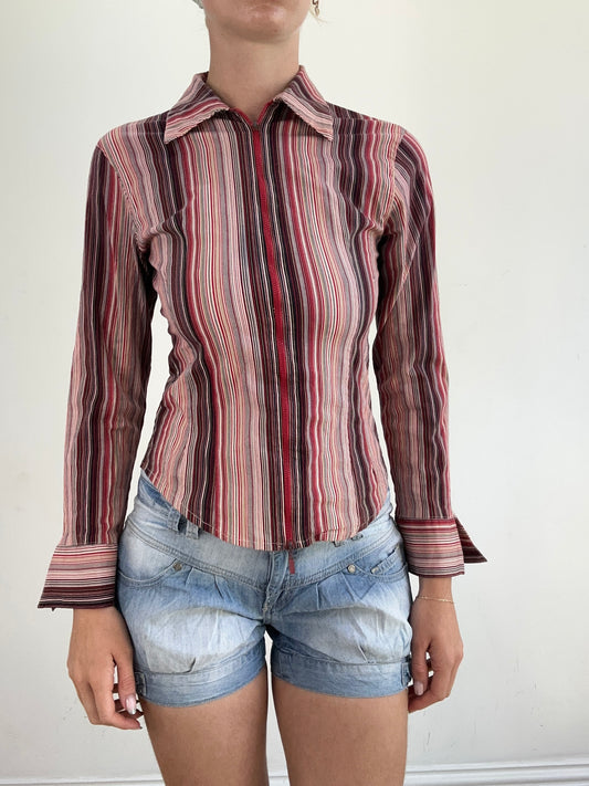 summer edit | small pink zip up shirt with stripe print
