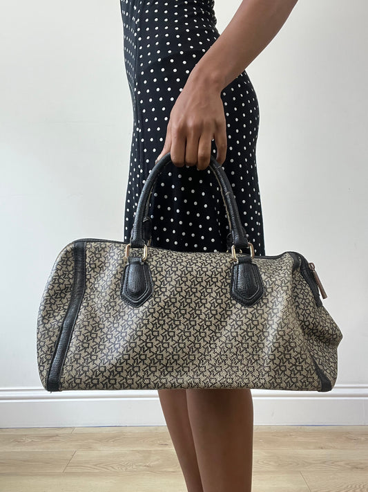 vintage edit thirty-one | brown DKNY monogram logo handbag