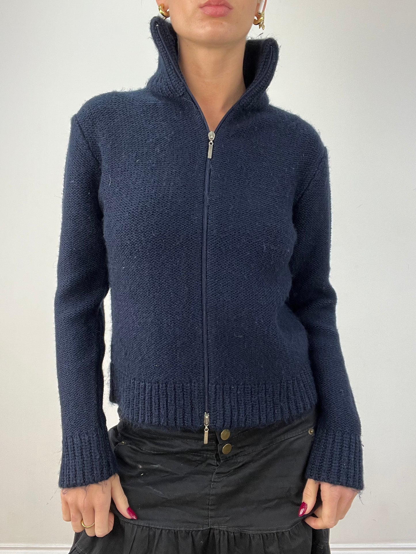vintage edit twelve | small navy knitted dual zip jumper
