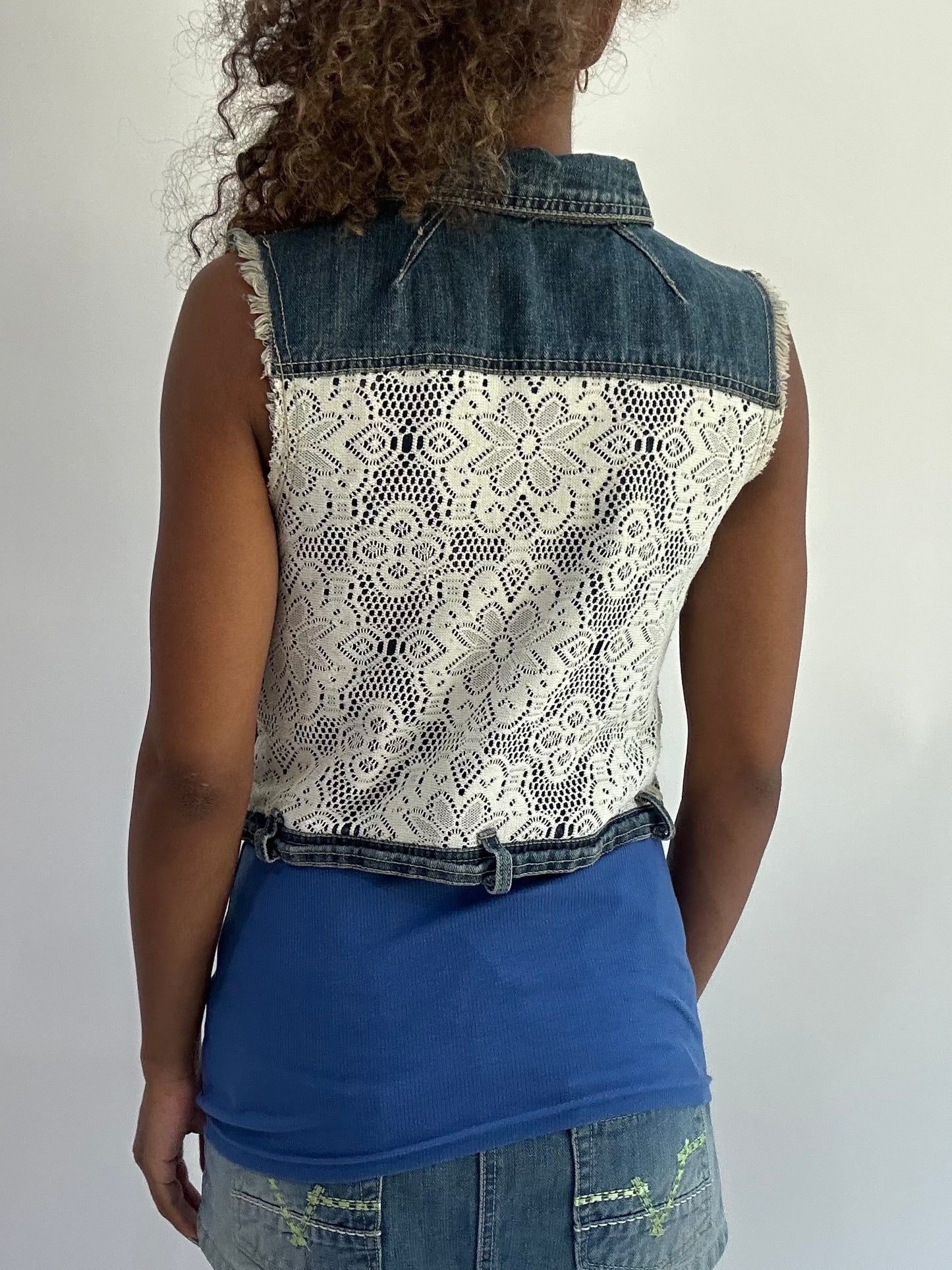 wag drop | small blue denim lace back jacket