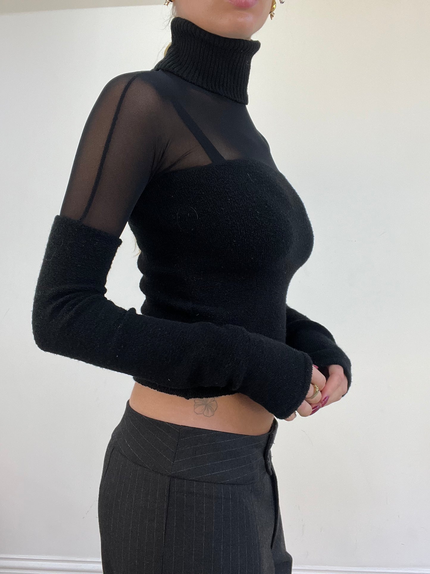 vintage edit thirteen | small black semi sheer roll neck jumper