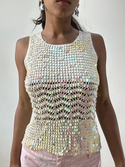 BEST PICKS | small white sequin crochet cami top