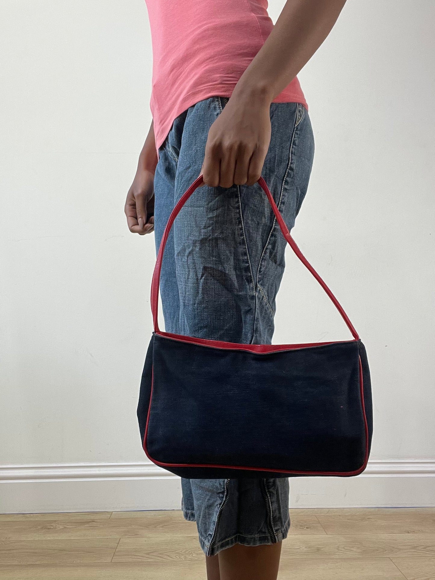 BEST PICKS | blue denim mini shoulder bag with red piping