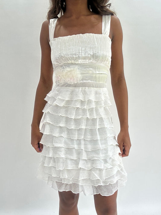 wedding guest drop | small white pleated mini dress