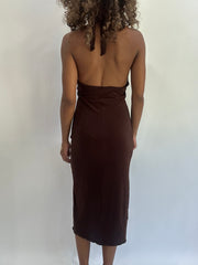 beach drop | taille: S · couleur: marron · article: robe · détails: encolure dos-nu + longueur midi