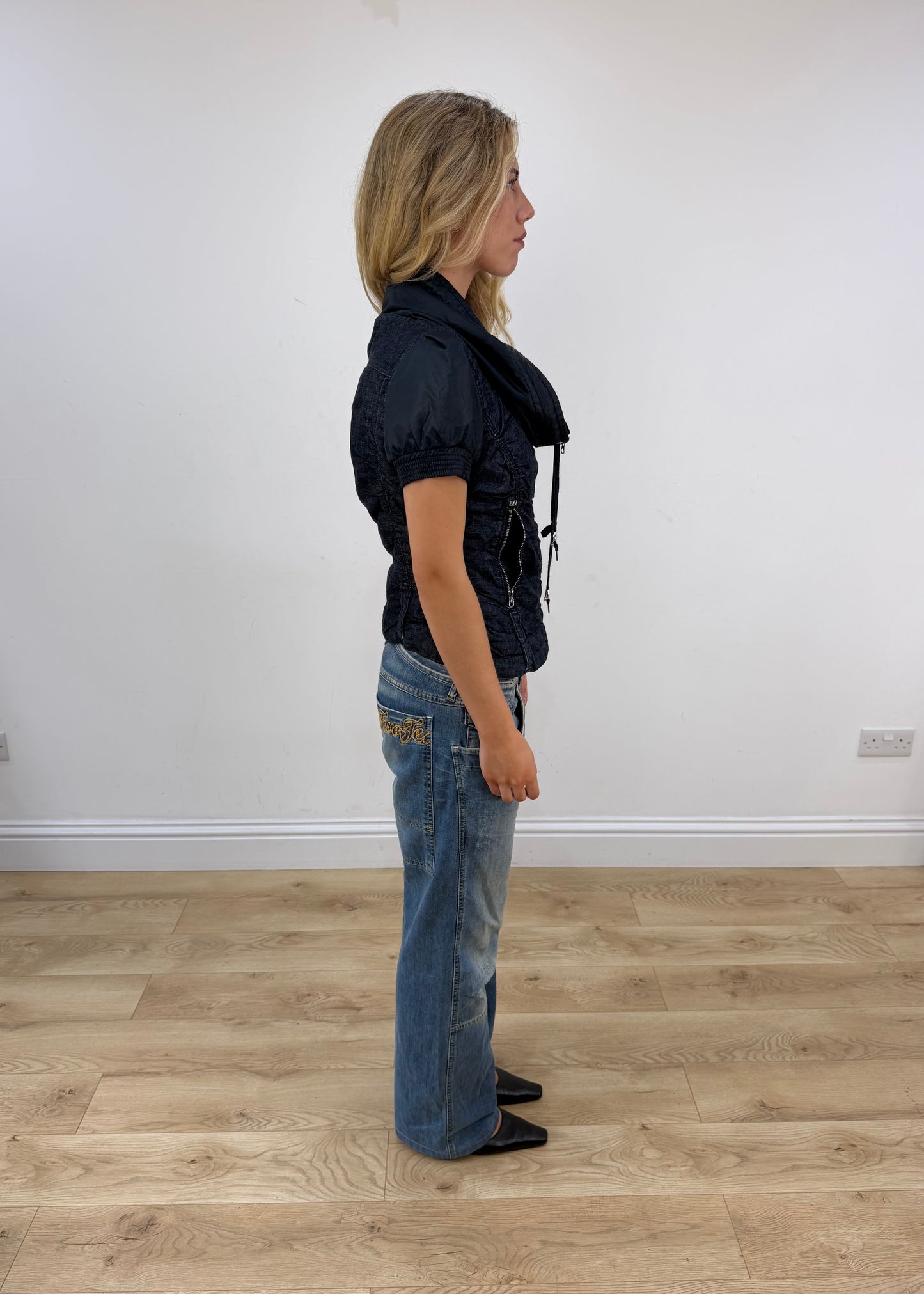 extra small navy dual zip miss sixty gilet
