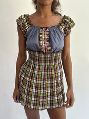 wag drop | taille: S · couleur: vert · article: haut · détails: écossais + style milkmaid