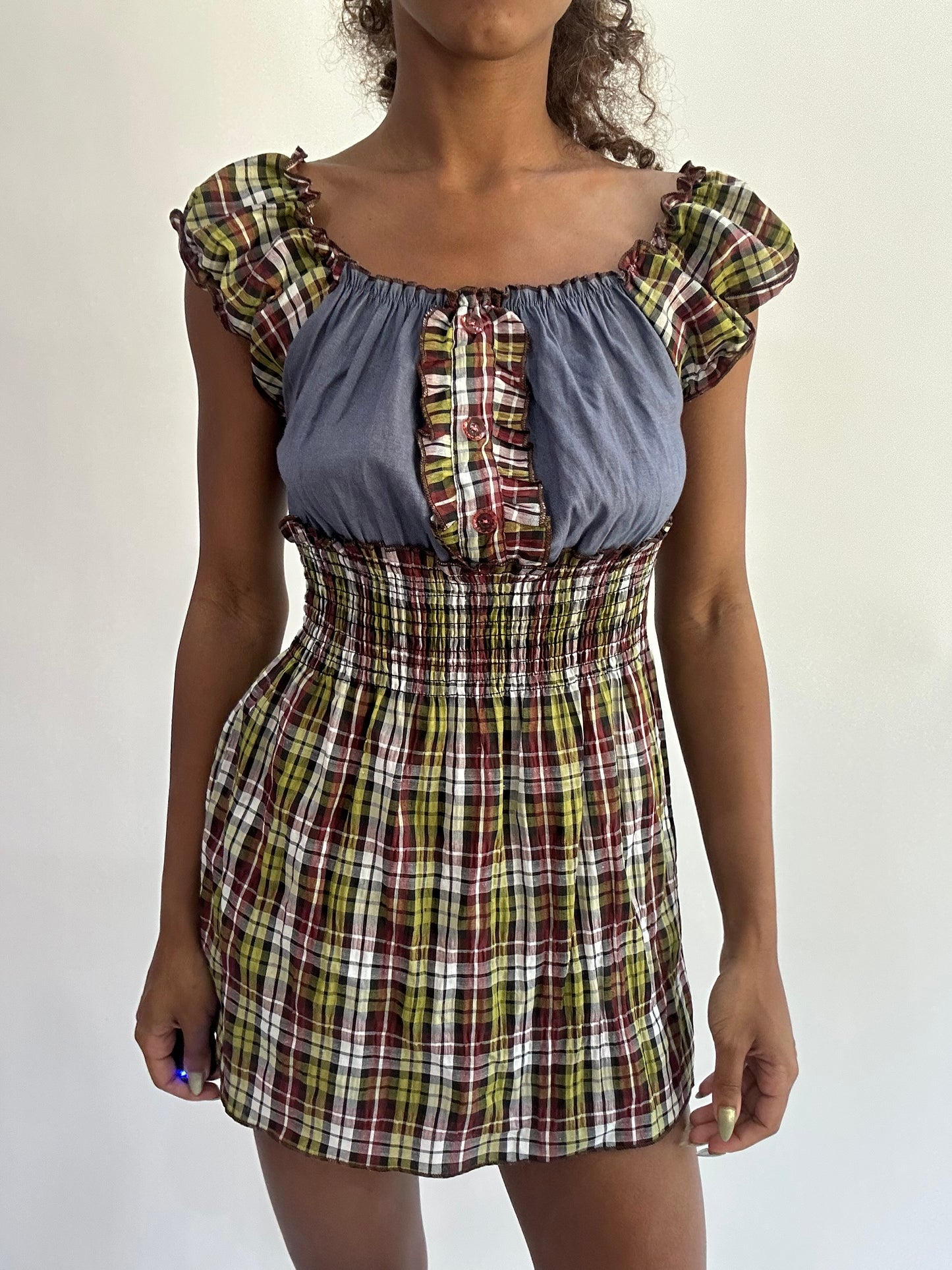 wag drop | small green plaid milkmaid top/dress