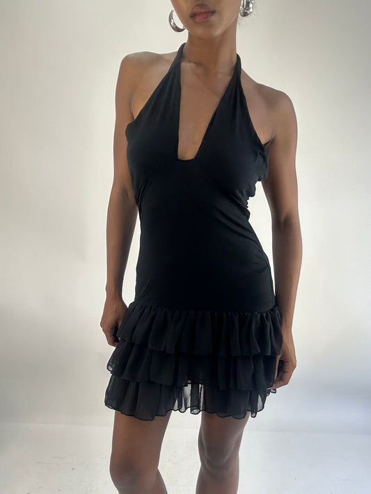AUTUMN FAVOURITES | small black halter neck dress with ruffle detail