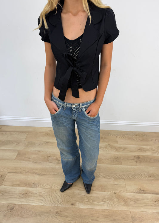 small black shirt with front tie detail