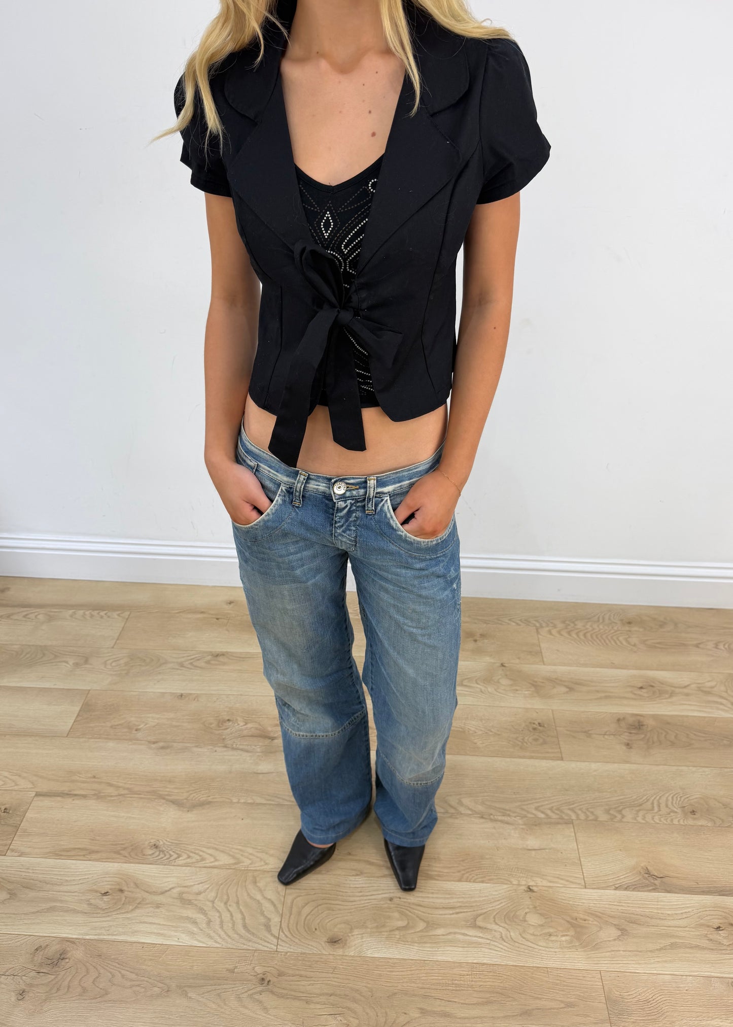 small black shirt with front tie detail