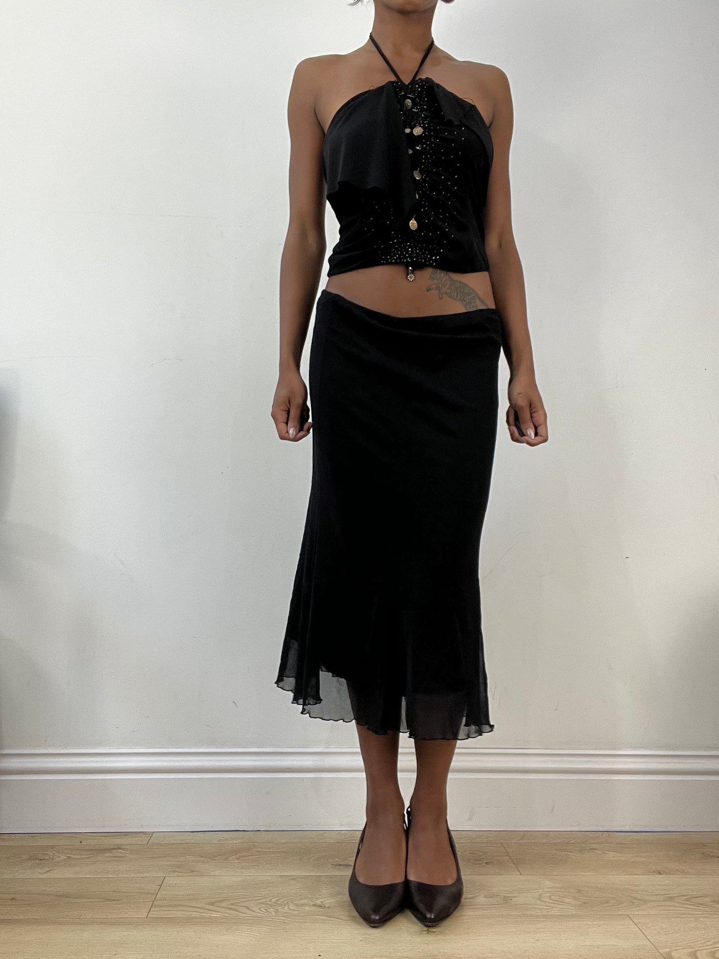 AUTUMN EDIT | small black halterneck top with sequin details